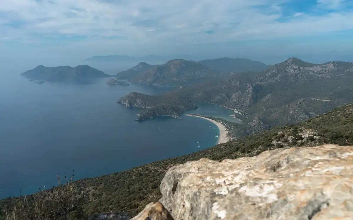 Mountain scenery overlooking Ölüdeniz and the Mediterranean coast from the Lycian Way
